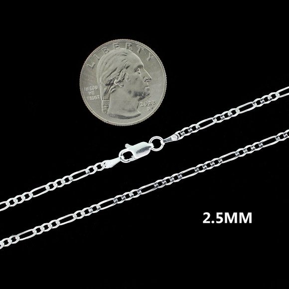 Solid 925 Sterling Silver Figaro Chain Necklace Mens Ladies  Real SOLID 925 Sterling Silver 2.5mm 20\